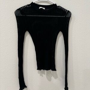 Black Ribbed Long Sleeve Top